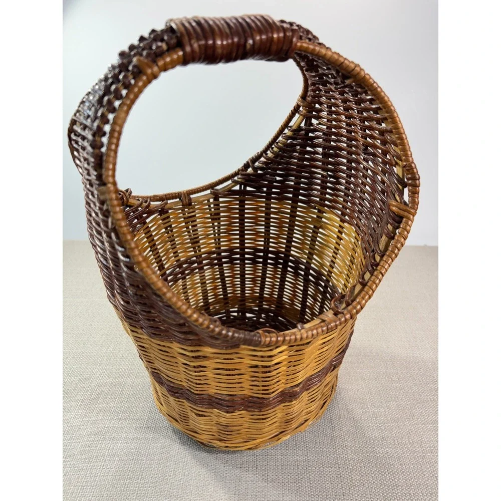 Medium Size Wicker Basket with Handle Picnic Decorative Indoor Use
